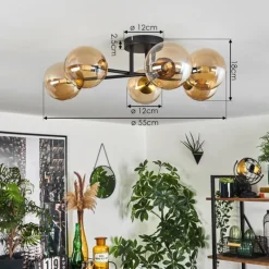 hofstein Plafonnier - Verre 12 cm Chehalis Or, Noir, 6 lumières
