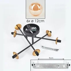 hofstein Plafonnier - Verre 12 cm Chehalis Or, Noir, 6 lumières