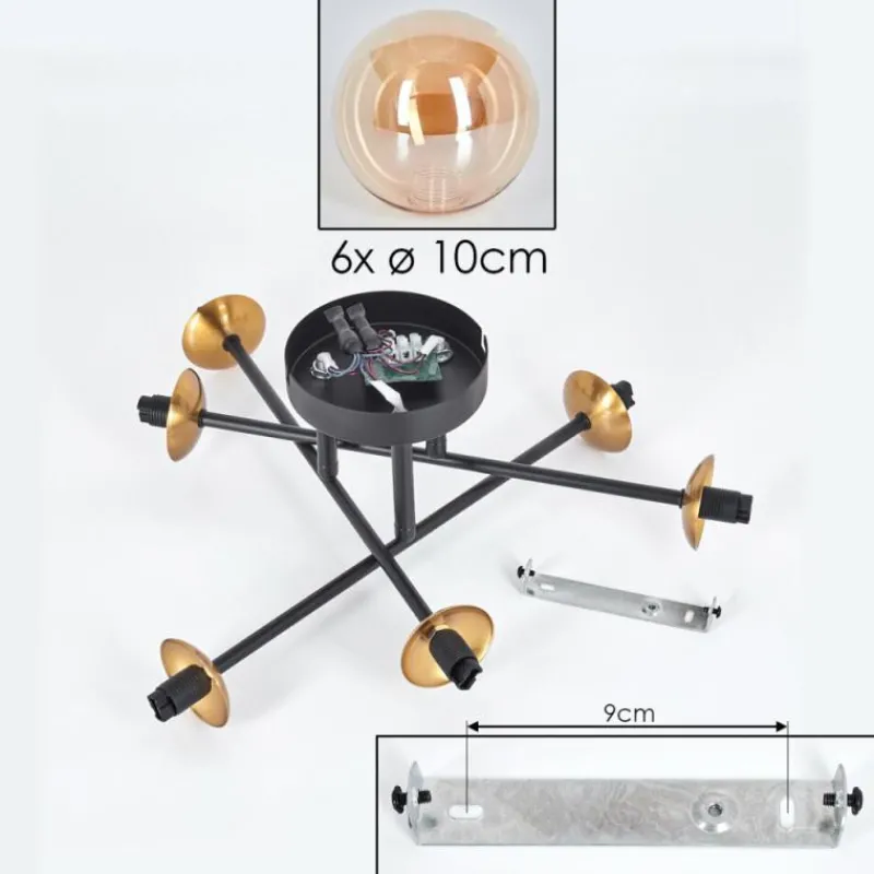 hofstein Plafonnier - Verre 10 cm Chehalis Or, Noir, 6 lumières