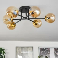 hofstein Plafonnier - Verre 10 cm Chehalis Or, Noir, 6 lumières