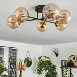 Lampes Dorées-hofstein Plafonnier - Verre 12 cm Chehalis Or, Noir, 6 lumières