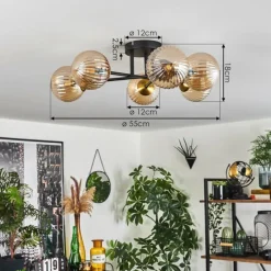 Lampes Dorées-hofstein Plafonnier - Verre 12 cm Chehalis Or, Noir, 6 lumières