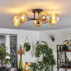 Lampes Dorées-hofstein Plafonnier - Verre 12 cm Chehalis Or, Noir, 6 lumières