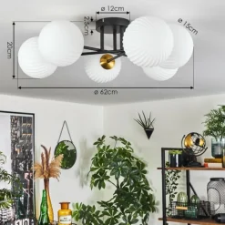 Lampes Dorées-hofstein Plafonnier - Verre 15 cm Chehalis Or, Noir, 6 lumières