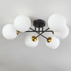 Lampes Dorées-hofstein Plafonnier - Verre 15 cm Chehalis Or, Noir, 6 lumières