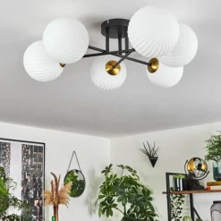 Lampes Dorées-hofstein Plafonnier - Verre 15 cm Chehalis Or, Noir, 6 lumières