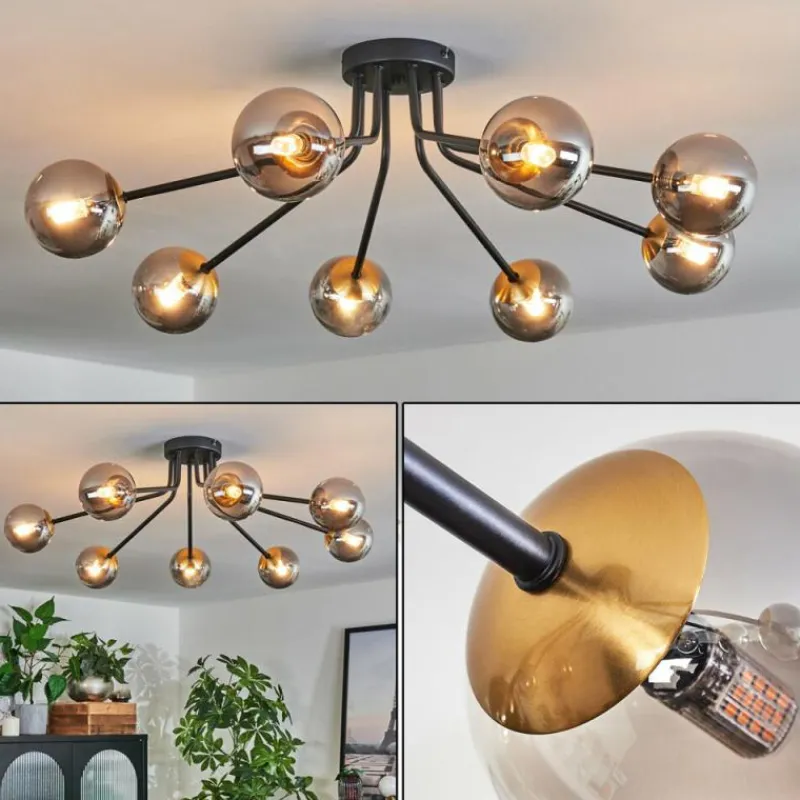 Lampes Dorées-hofstein Plafonnier - Verre 10 cm Chehalis Or, Noir, 8 lumières