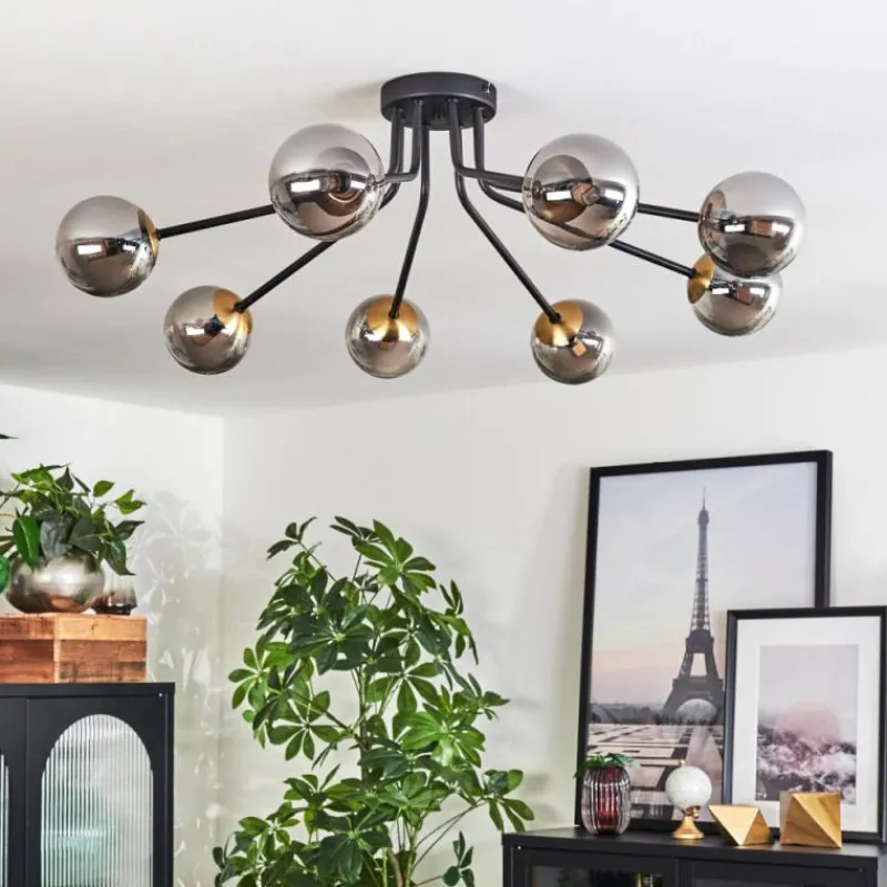 Lampes Dorées-hofstein Plafonnier - Verre 10 cm Chehalis Or, Noir, 8 lumières