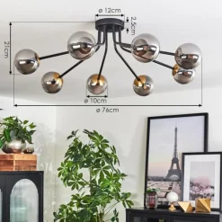 Lampes Dorées-hofstein Plafonnier - Verre 10 cm Chehalis Or, Noir, 8 lumières