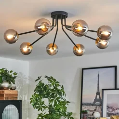 Lampes Dorées-hofstein Plafonnier - Verre 10 cm Chehalis Or, Noir, 8 lumières