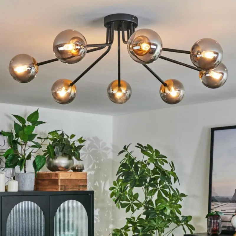 Lampes Dorées-hofstein Plafonnier - Verre 10 cm Chehalis Or, Noir, 8 lumières