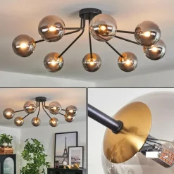 Lampes Dorées-hofstein Plafonnier - Verre 12 cm Chehalis Or, Noir, 8 lumières