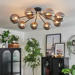 Lampes Dorées-hofstein Plafonnier - Verre 15 cm Chehalis Or, Noir, 8 lumières