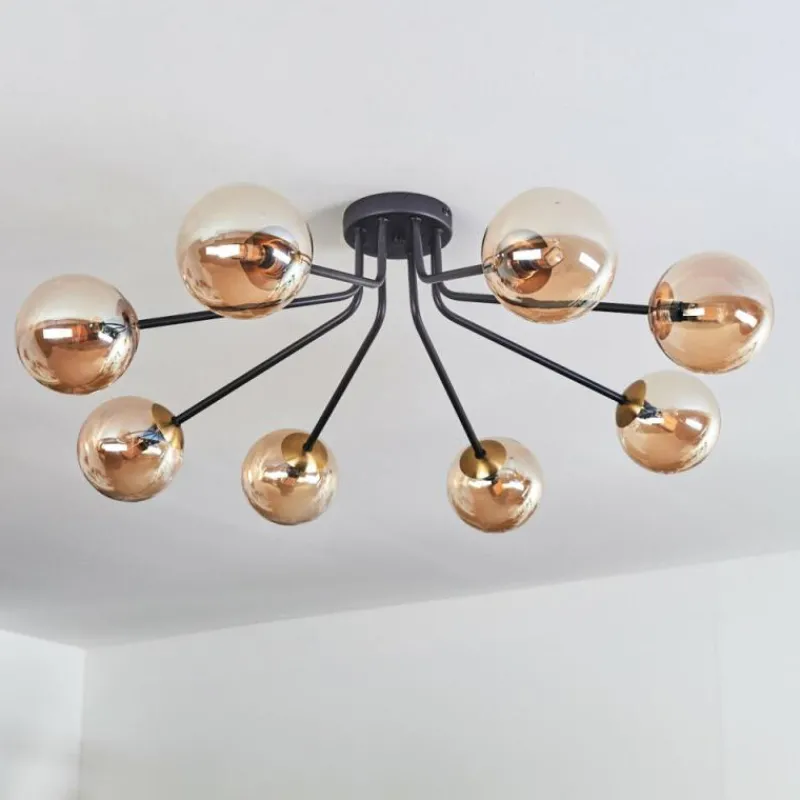 hofstein Plafonnier - Verre 12 cm Chehalis Or, Noir, 8 lumières