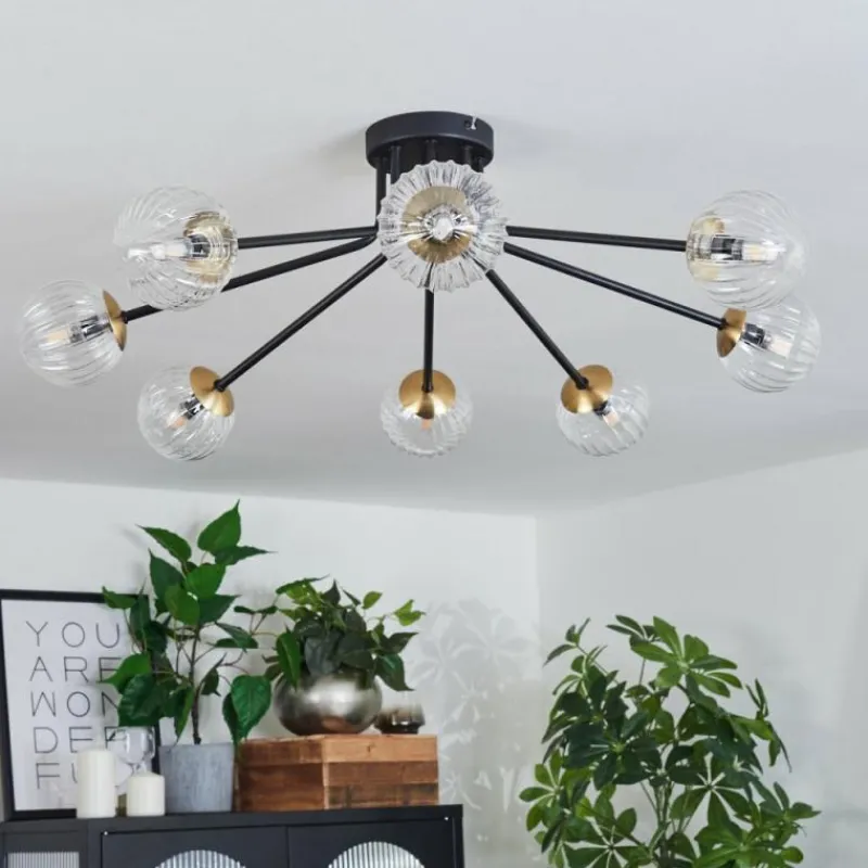 Lampes Dorées-hofstein Plafonnier - Verre 10 cm Chehalis Or, Noir, 8 lumières