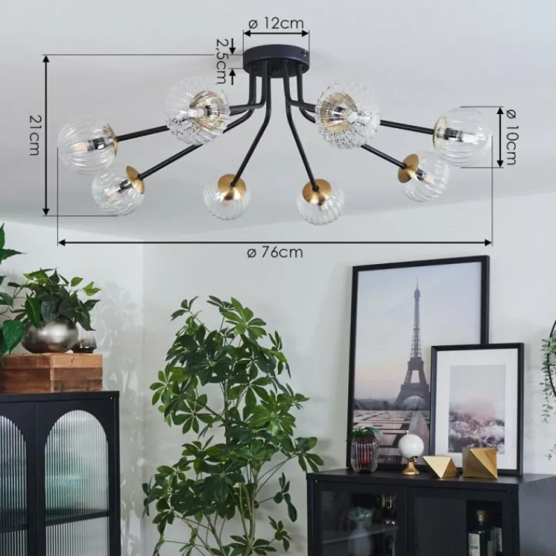 Lampes Dorées-hofstein Plafonnier - Verre 10 cm Chehalis Or, Noir, 8 lumières