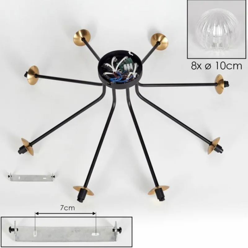 Lampes Dorées-hofstein Plafonnier - Verre 10 cm Chehalis Or, Noir, 8 lumières