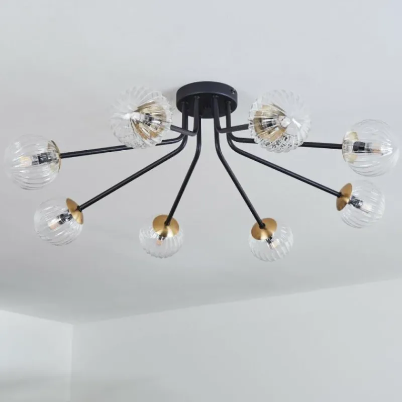 Lampes Dorées-hofstein Plafonnier - Verre 10 cm Chehalis Or, Noir, 8 lumières