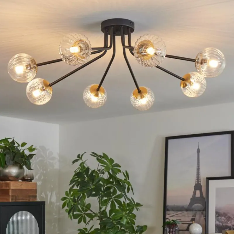 Lampes Dorées-hofstein Plafonnier - Verre 10 cm Chehalis Or, Noir, 8 lumières