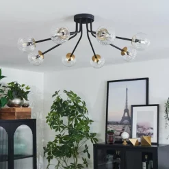 Lampes Dorées-hofstein Plafonnier - Verre 10 cm Chehalis Or, Noir, 8 lumières