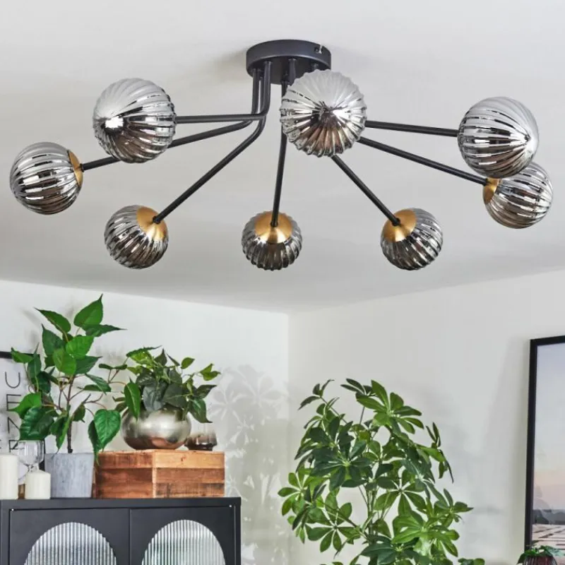 Lampes Dorées-hofstein Plafonnier - Verre 10 cm Chehalis Or, Noir, 8 lumières