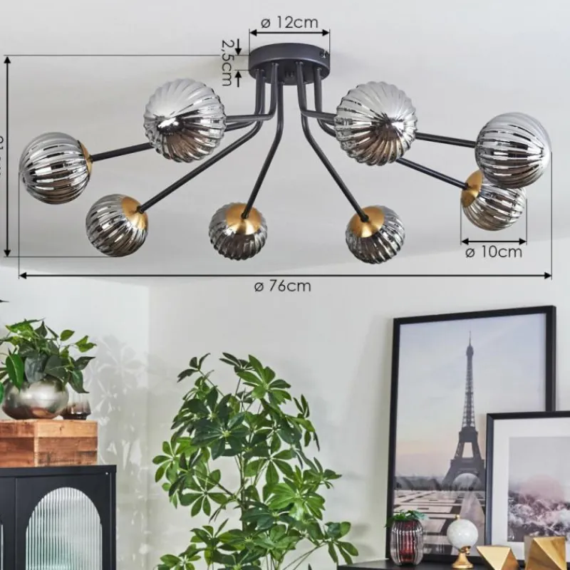 Lampes Dorées-hofstein Plafonnier - Verre 10 cm Chehalis Or, Noir, 8 lumières