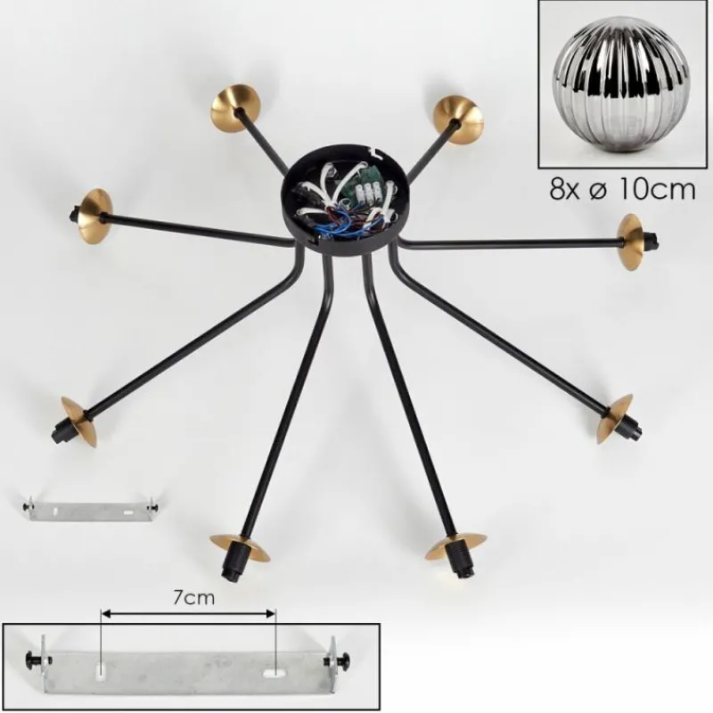 Lampes Dorées-hofstein Plafonnier - Verre 10 cm Chehalis Or, Noir, 8 lumières