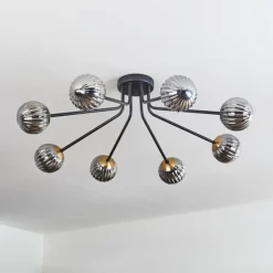 Lampes Dorées-hofstein Plafonnier - Verre 10 cm Chehalis Or, Noir, 8 lumières