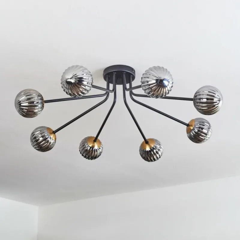 Lampes Dorées-hofstein Plafonnier - Verre 10 cm Chehalis Or, Noir, 8 lumières