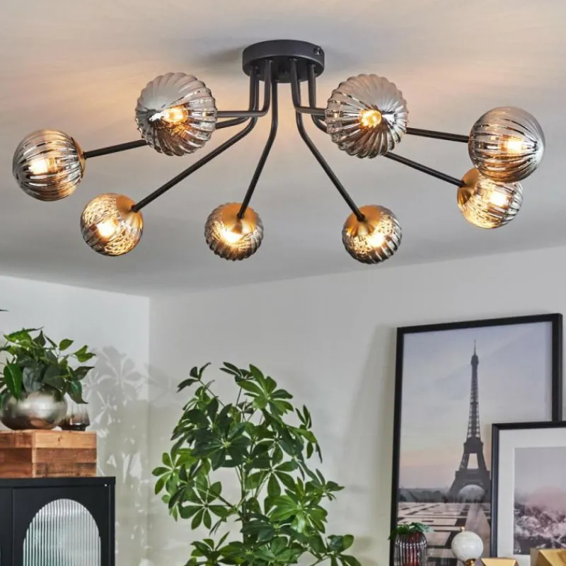 Lampes Dorées-hofstein Plafonnier - Verre 10 cm Chehalis Or, Noir, 8 lumières