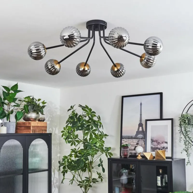 Lampes Dorées-hofstein Plafonnier - Verre 10 cm Chehalis Or, Noir, 8 lumières