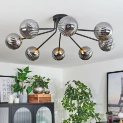 Lampes Dorées-hofstein Plafonnier - Verre 12 cm Chehalis Or, Noir, 8 lumières