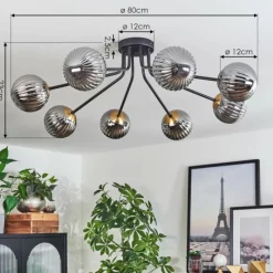 Lampes Dorées-hofstein Plafonnier - Verre 12 cm Chehalis Or, Noir, 8 lumières