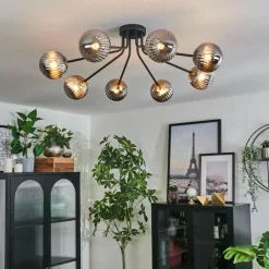 Lampes Dorées-hofstein Plafonnier - Verre 12 cm Chehalis Or, Noir, 8 lumières