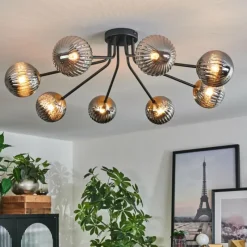 Lampes Dorées-hofstein Plafonnier - Verre 12 cm Chehalis Or, Noir, 8 lumières