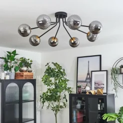 Lampes Dorées-hofstein Plafonnier - Verre 12 cm Chehalis Or, Noir, 8 lumières