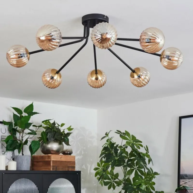 Lampes Dorées-hofstein Plafonnier - Verre 10 cm Chehalis Or, Noir, 8 lumières