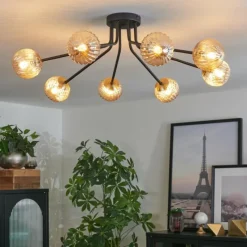 Lampes Dorées-hofstein Plafonnier - Verre 10 cm Chehalis Or, Noir, 8 lumières