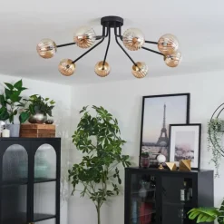 Lampes Dorées-hofstein Plafonnier - Verre 10 cm Chehalis Or, Noir, 8 lumières