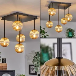 Lampes Dorées-hofstein Plafonnier - Verre 10 cm Chehalis Or, Noir, 5 lumières