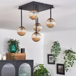 Lampes Dorées-hofstein Plafonnier - Verre 10 cm Chehalis Or, Noir, 5 lumières