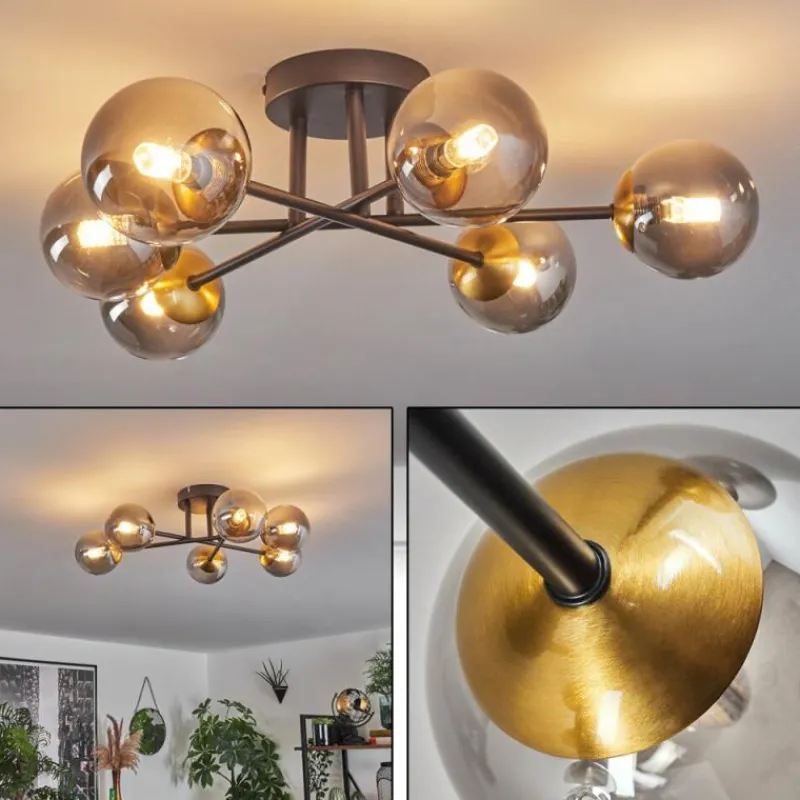 Lampes Dorées-hofstein Plafonnier - Verre 10 cm Chehalis Or, Noir, 6 lumières