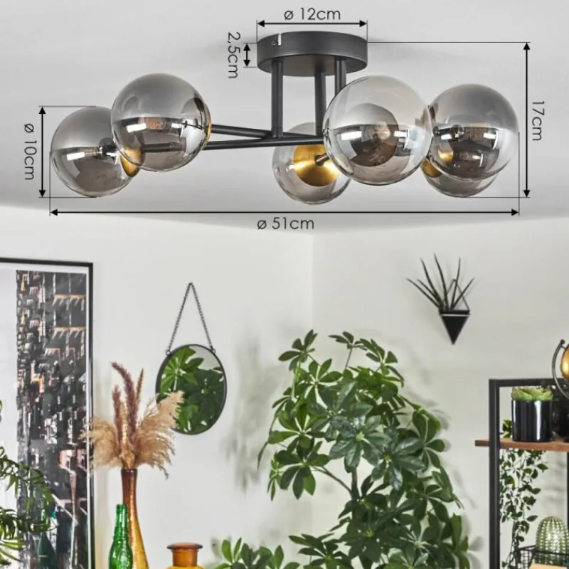 Lampes Dorées-hofstein Plafonnier - Verre 10 cm Chehalis Or, Noir, 6 lumières