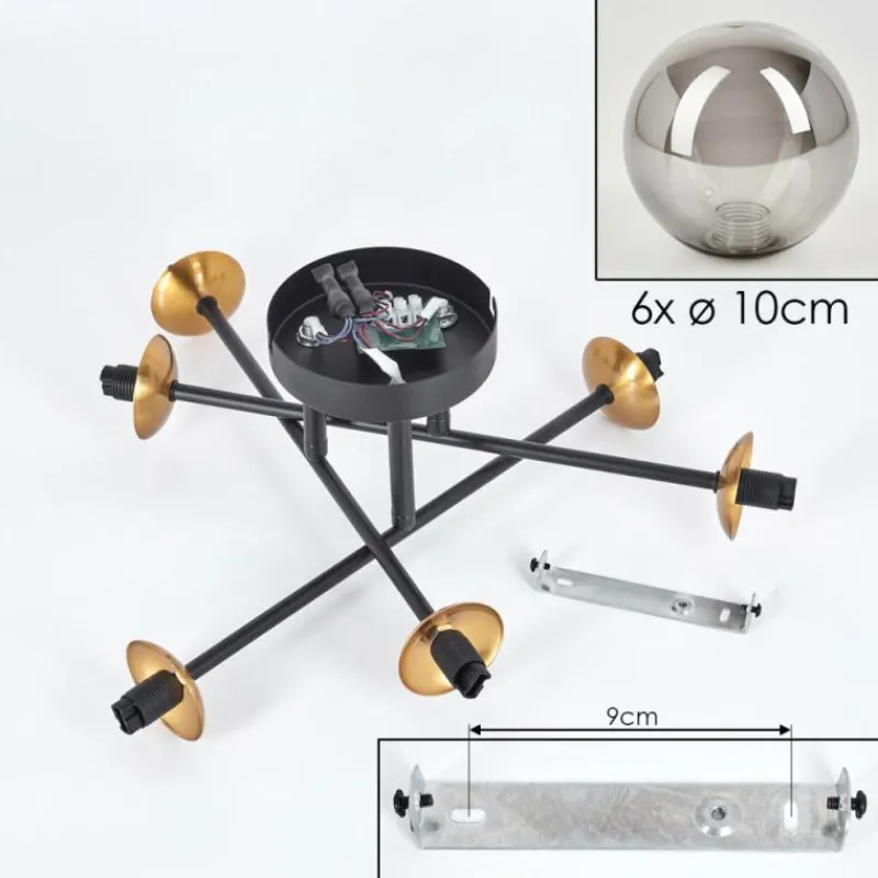 Lampes Dorées-hofstein Plafonnier - Verre 10 cm Chehalis Or, Noir, 6 lumières