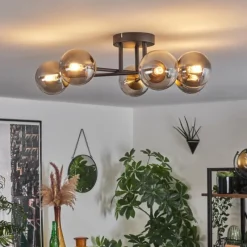 Lampes Dorées-hofstein Plafonnier - Verre 10 cm Chehalis Or, Noir, 6 lumières