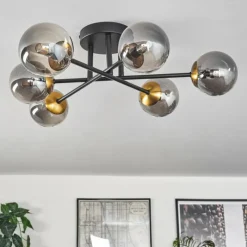 Lampes Dorées-hofstein Plafonnier - Verre 10 cm Chehalis Or, Noir, 6 lumières