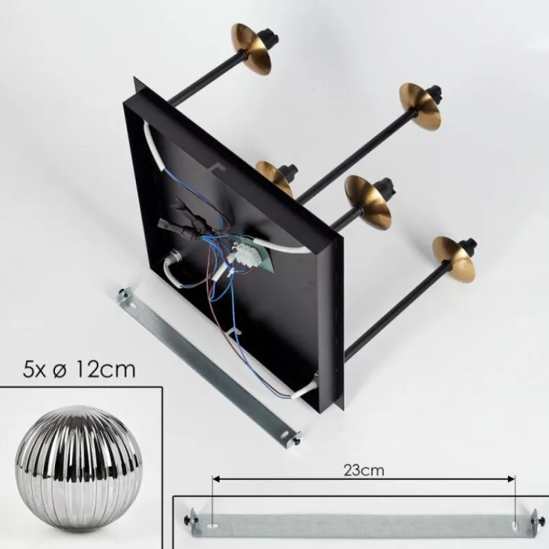 Lampes Dorées-hofstein Plafonnier - Verre 12 cm Chehalis Or, Noir, 5 lumières