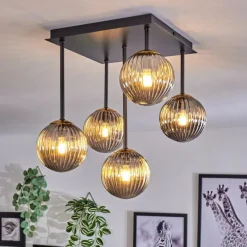 Lampes Dorées-hofstein Plafonnier - Verre 12 cm Chehalis Or, Noir, 5 lumières