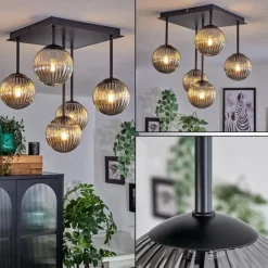 Suspension Verre Fumé-hofstein Plafonnier - Verre 12 cm Chehalis Fumé, 5 lumières