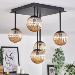 hofstein Plafonnier - Verre 10 cm Chehalis Ambre, 5 lumières